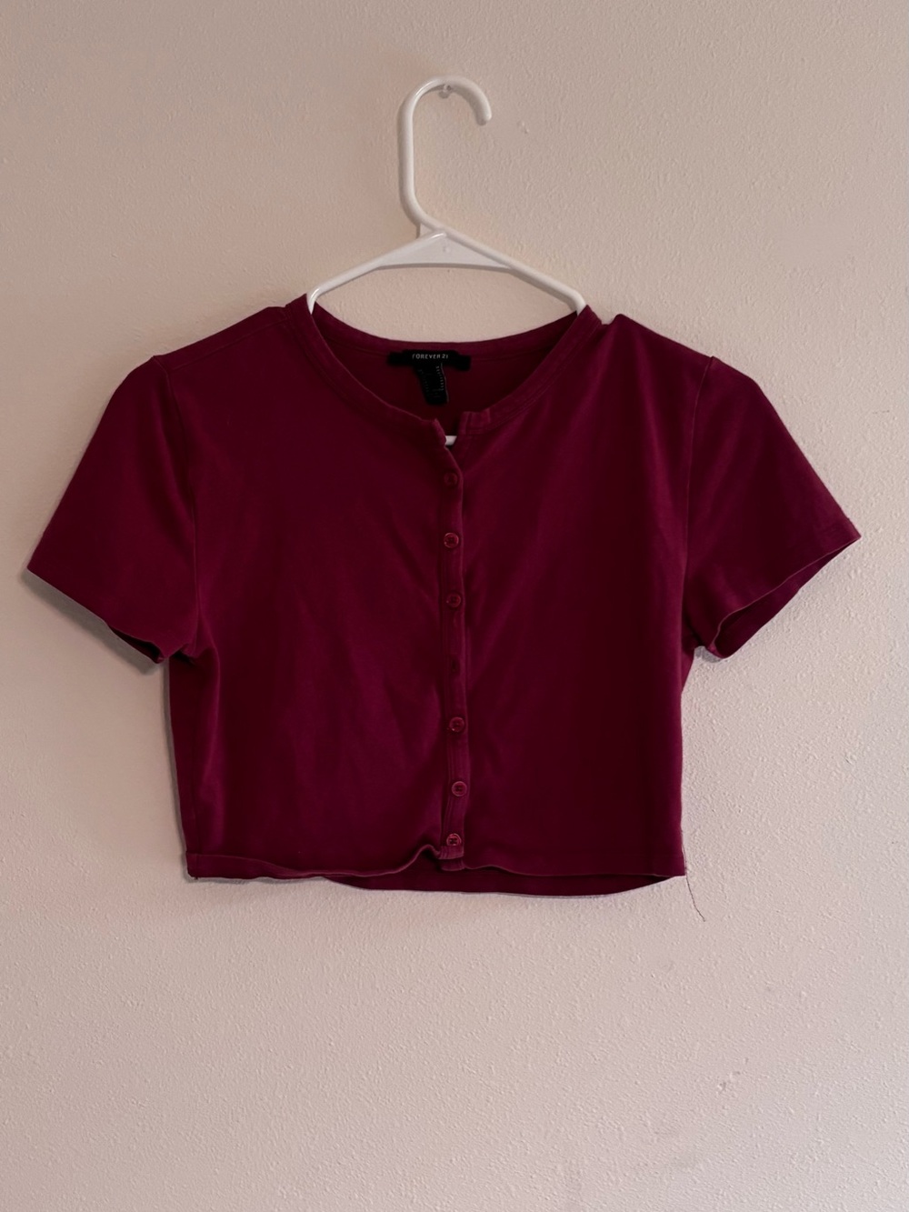 Forever 21 Burgundy Button-Front Crop Top